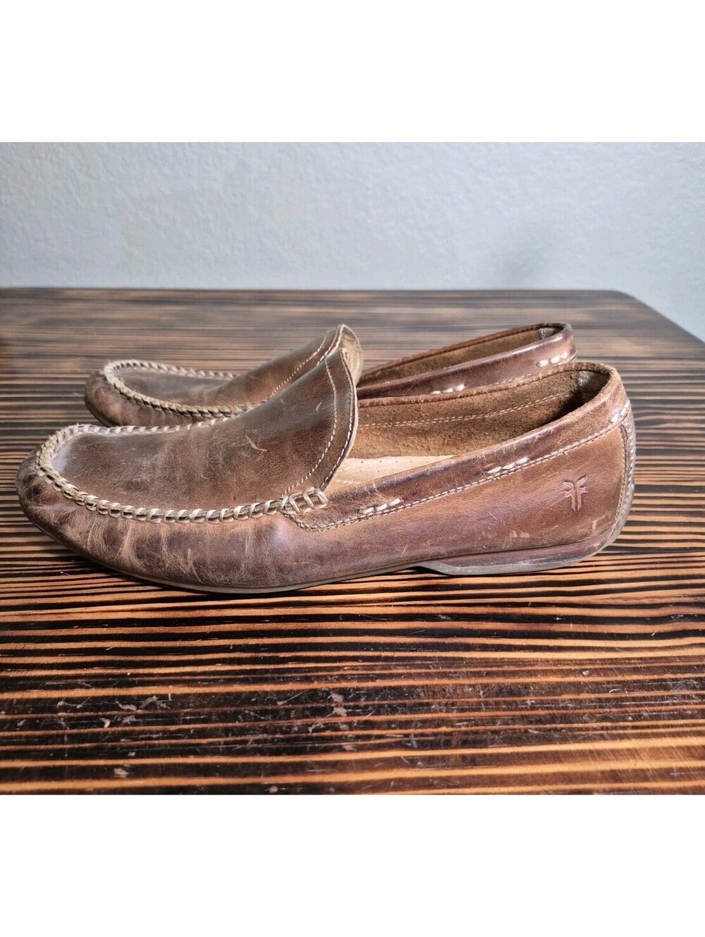 Frye Lewis Leather Venetian Driving Loafers Mens Shoes Sz 9.5 Brown Slip Ons